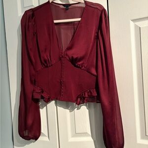 Marciano Burgundy V-Neck Blouse